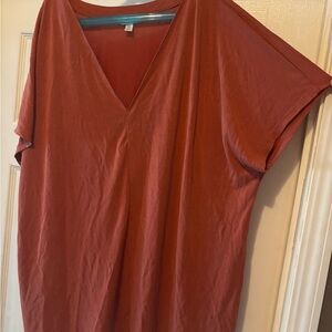 Time and Tru V-Neck Short Sleeve Top in Warm Rust